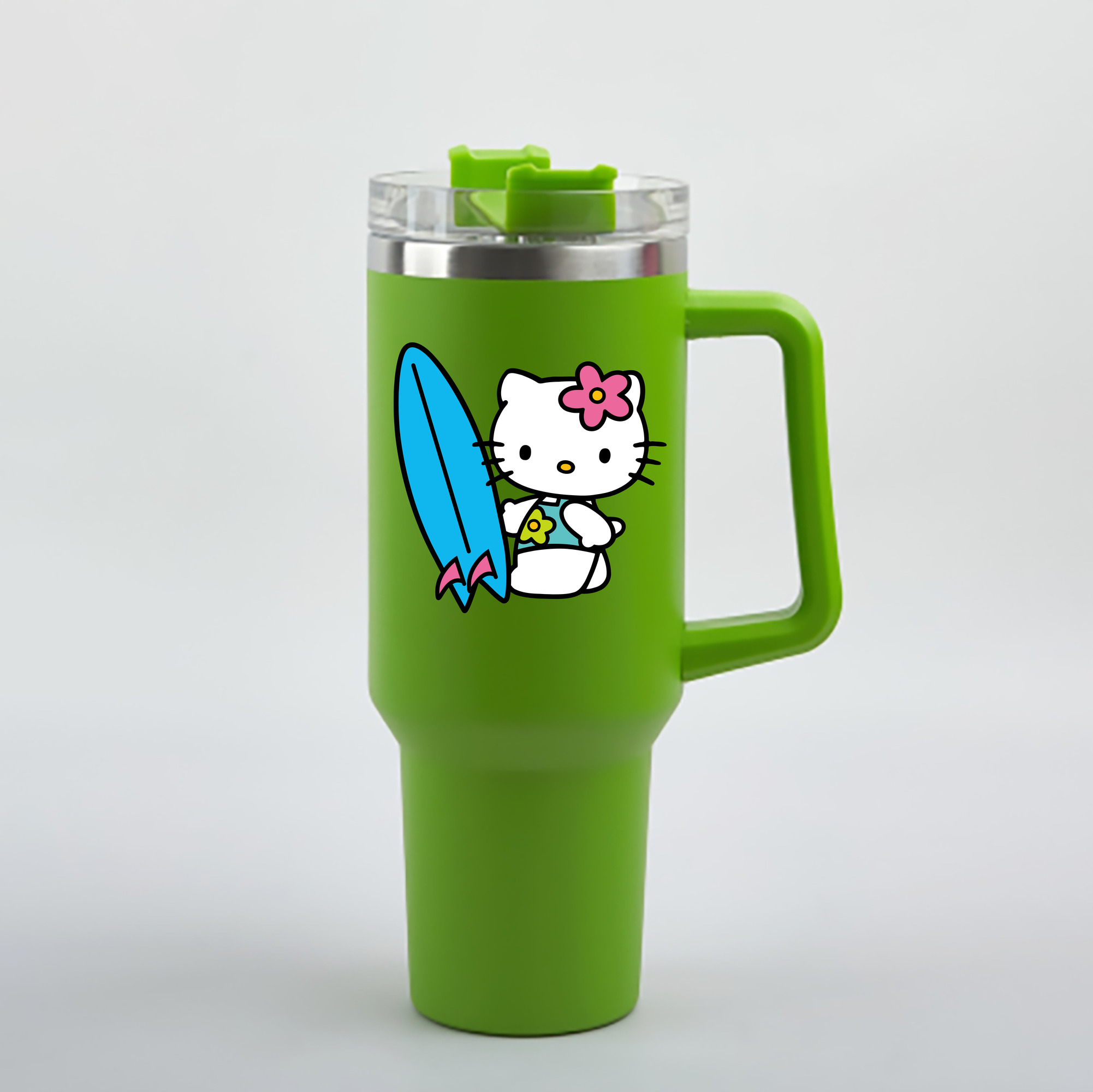 （画像用） Hello Kitty ハローキティ 1200mL車用タンブラー - クリスタルステッカー（プラスチックストロー付き）